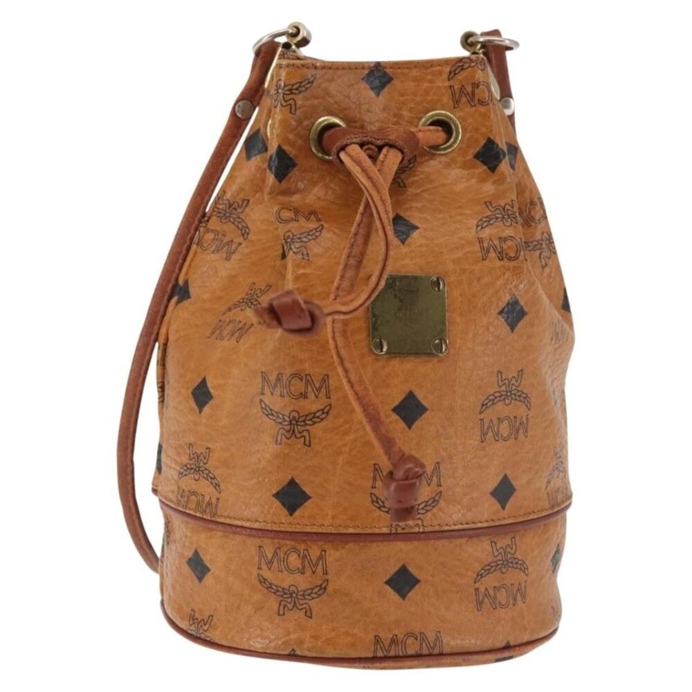 Authentic MCM Logogram Vicetos Shoulder Bag PVC Leather Brown Gold